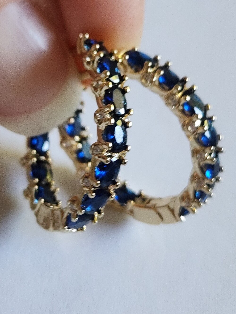 New 18K Gold Plated Oval Cut Blue Sapphire Hoop Earrings For Women